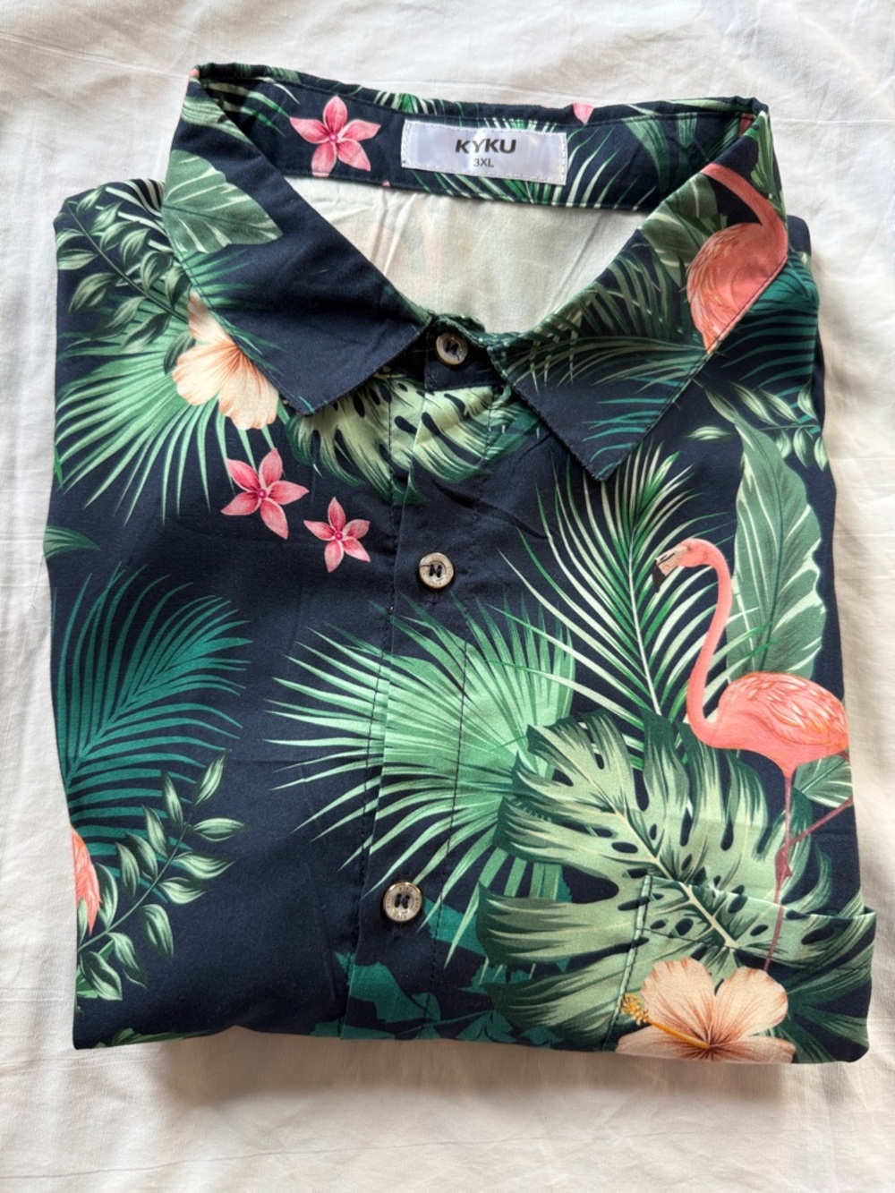Men's Navy Tropical Flamingo Short-Sleeve Button-Down Shirt